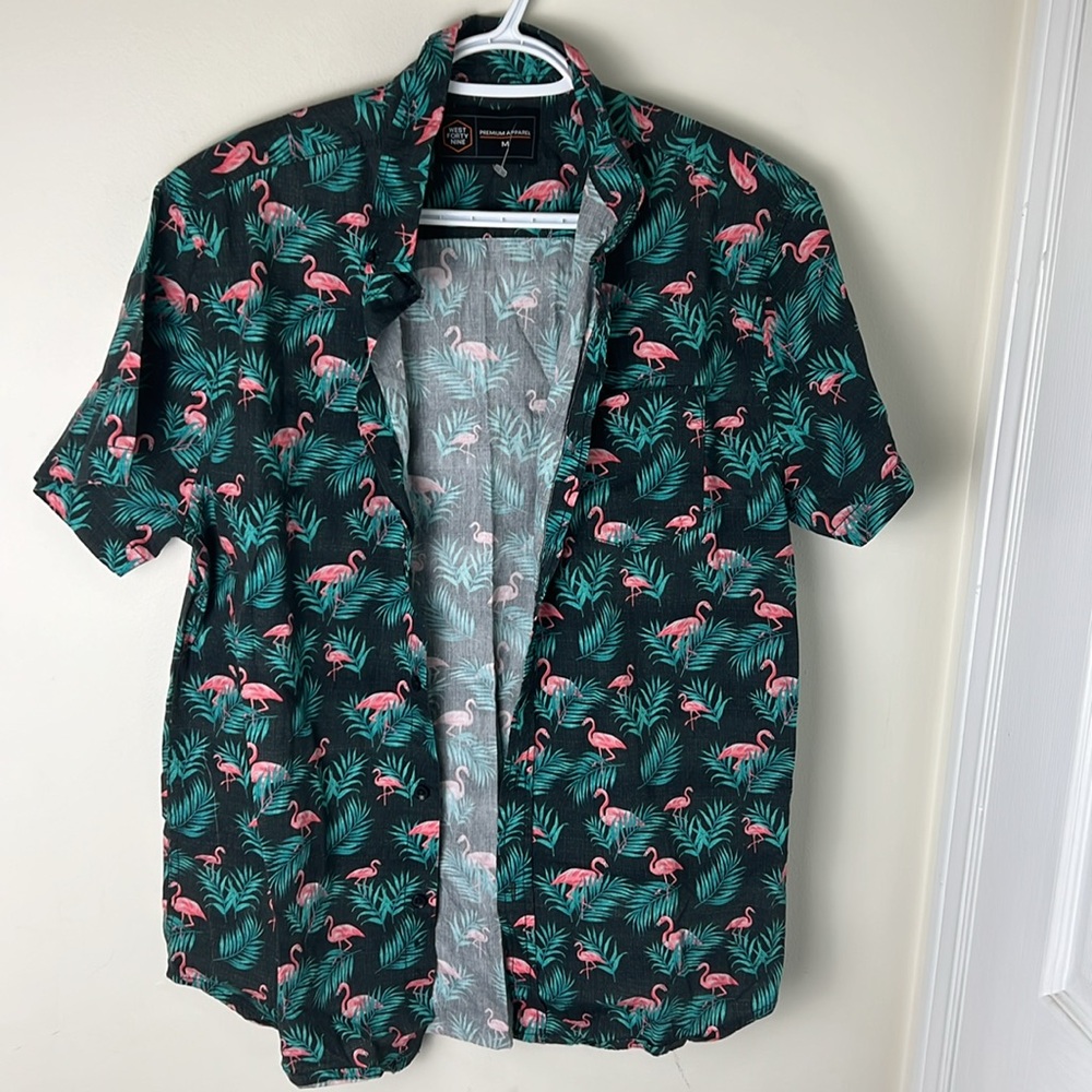 West Forty Nine Men Flamingo Hawaiian Shirt Size Medium